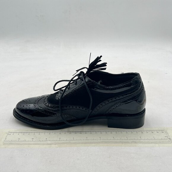 Black Perforated Self Tie Oxfords Cap Toe Lace Pattern Brogue Shoes - Picture 1 of 7